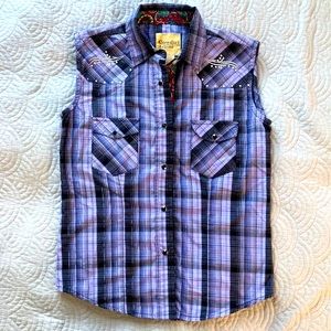 Cowgirl Legend Western Snap Button Down Vest Sleeveless Shirt